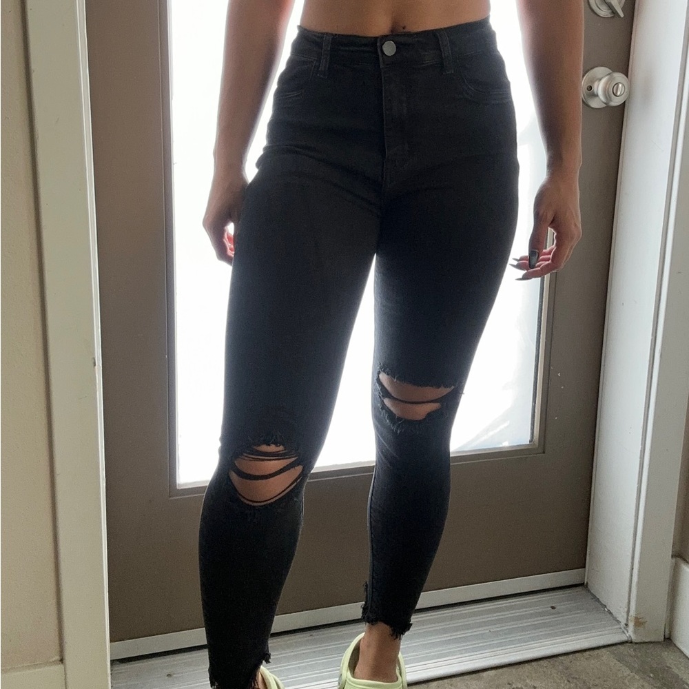 Distressed Black Stretch Jeans